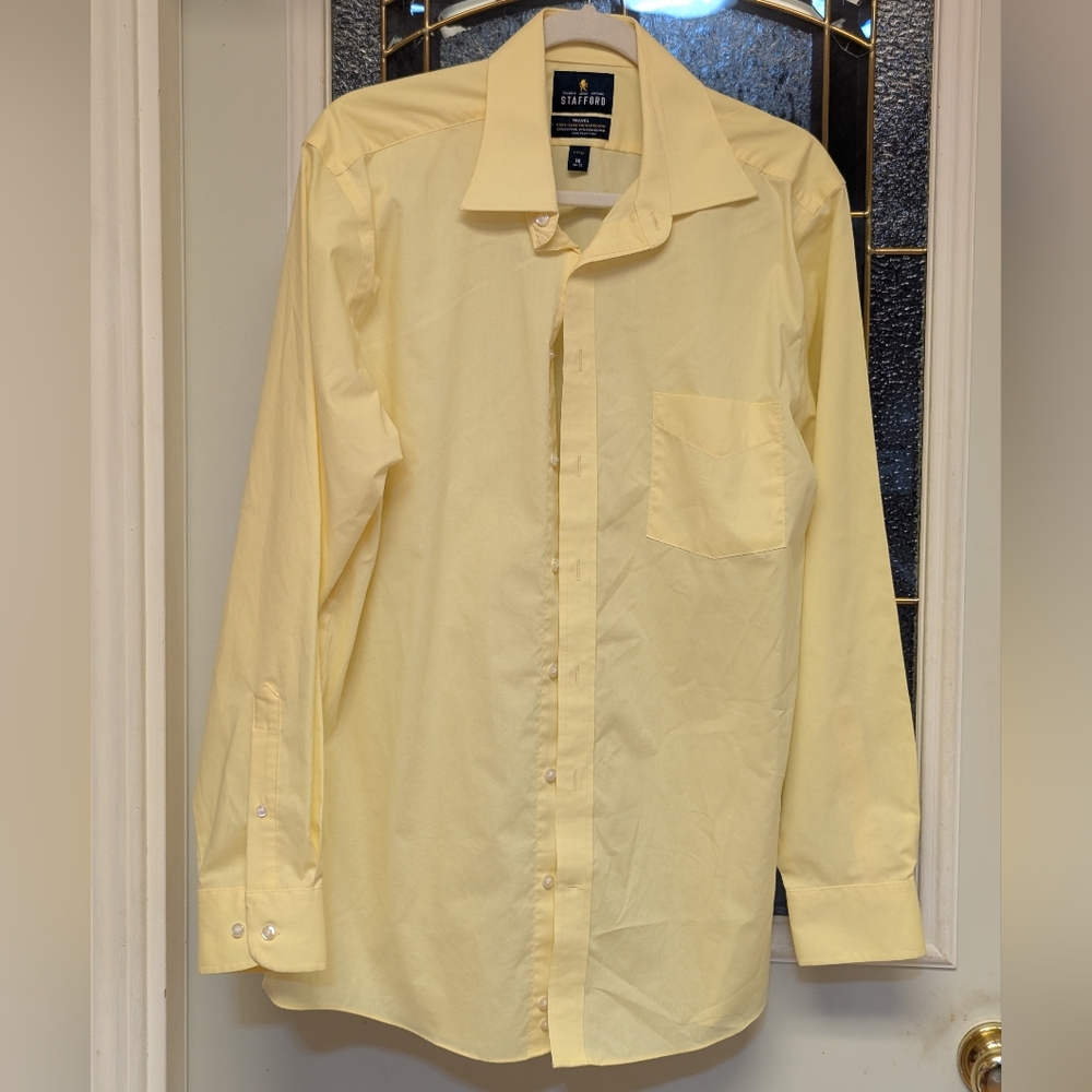 Stafford Yellow Casual Button Down Shirt Neck Size 16